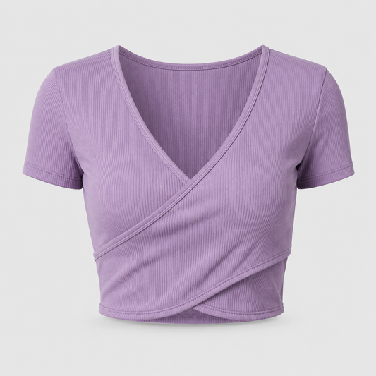Ribbed Wrap Fitted Crop T-Shirt