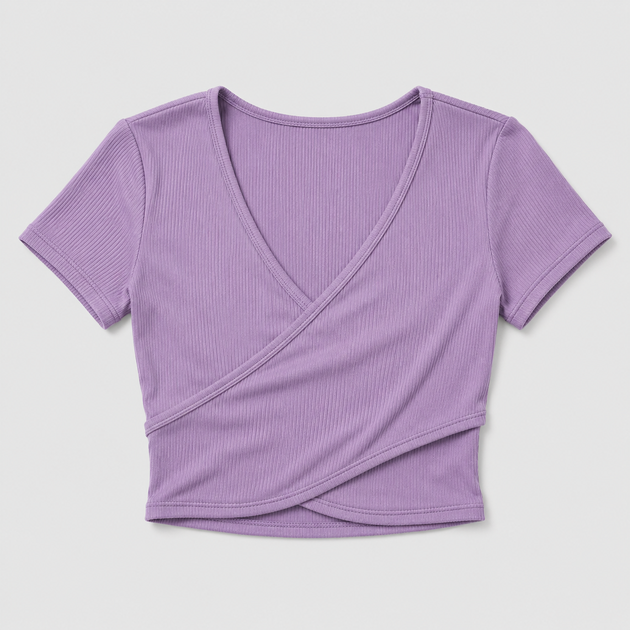 Ribbed Wrap Fitted Crop T-Shirt