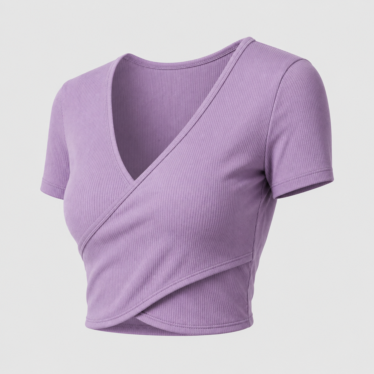 Ribbed Wrap Fitted Crop T-Shirt