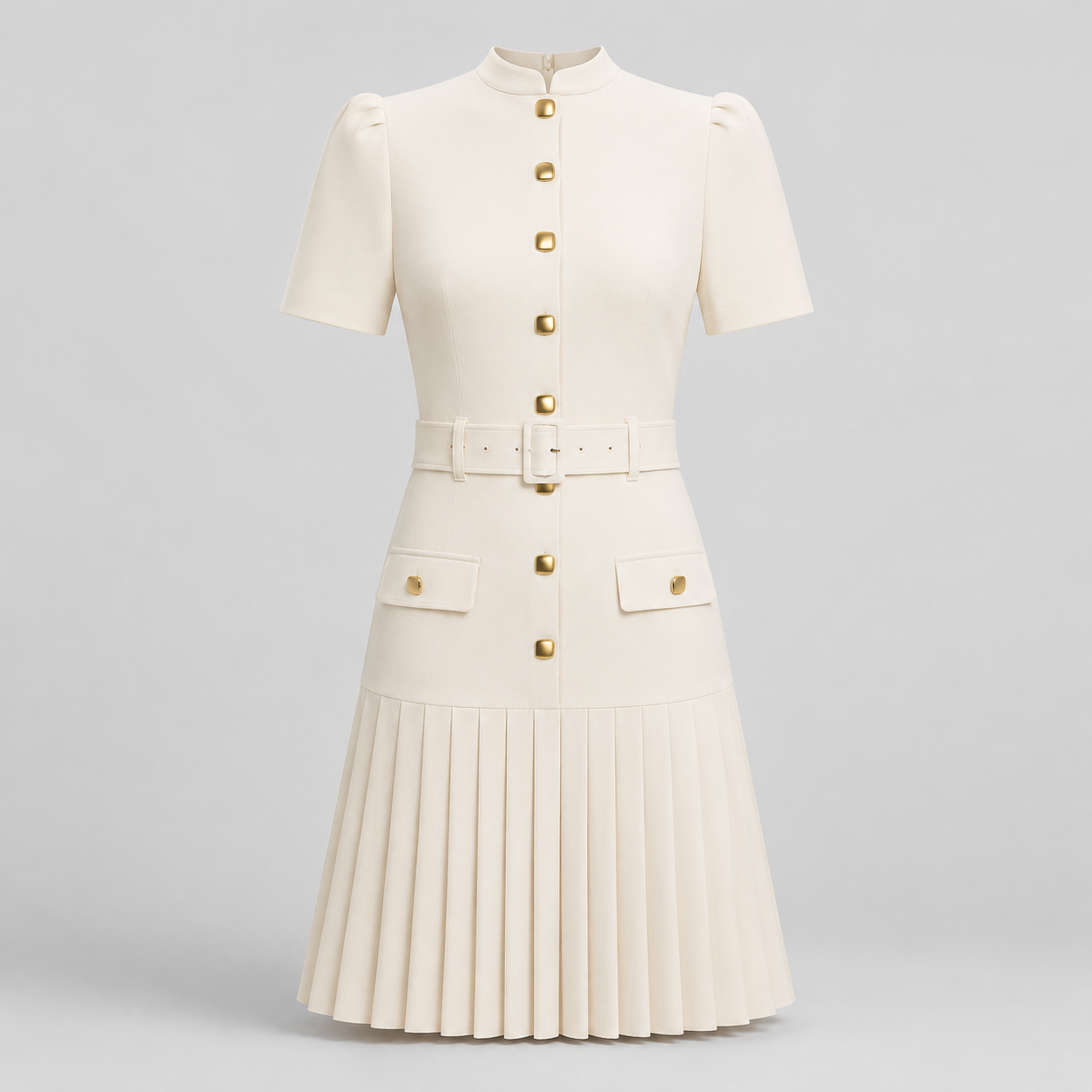 Button-Front Pleated Shirt Dress