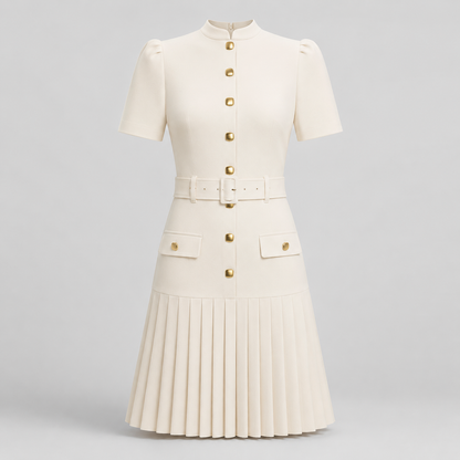 Button-Front Pleated Shirt Dress
