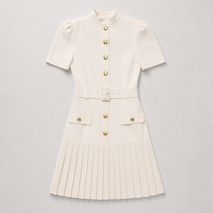 Button-Front Pleated Shirt Dress