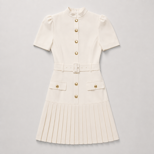Button-Front Pleated Shirt Dress