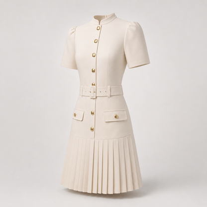 Button-Front Pleated Shirt Dress