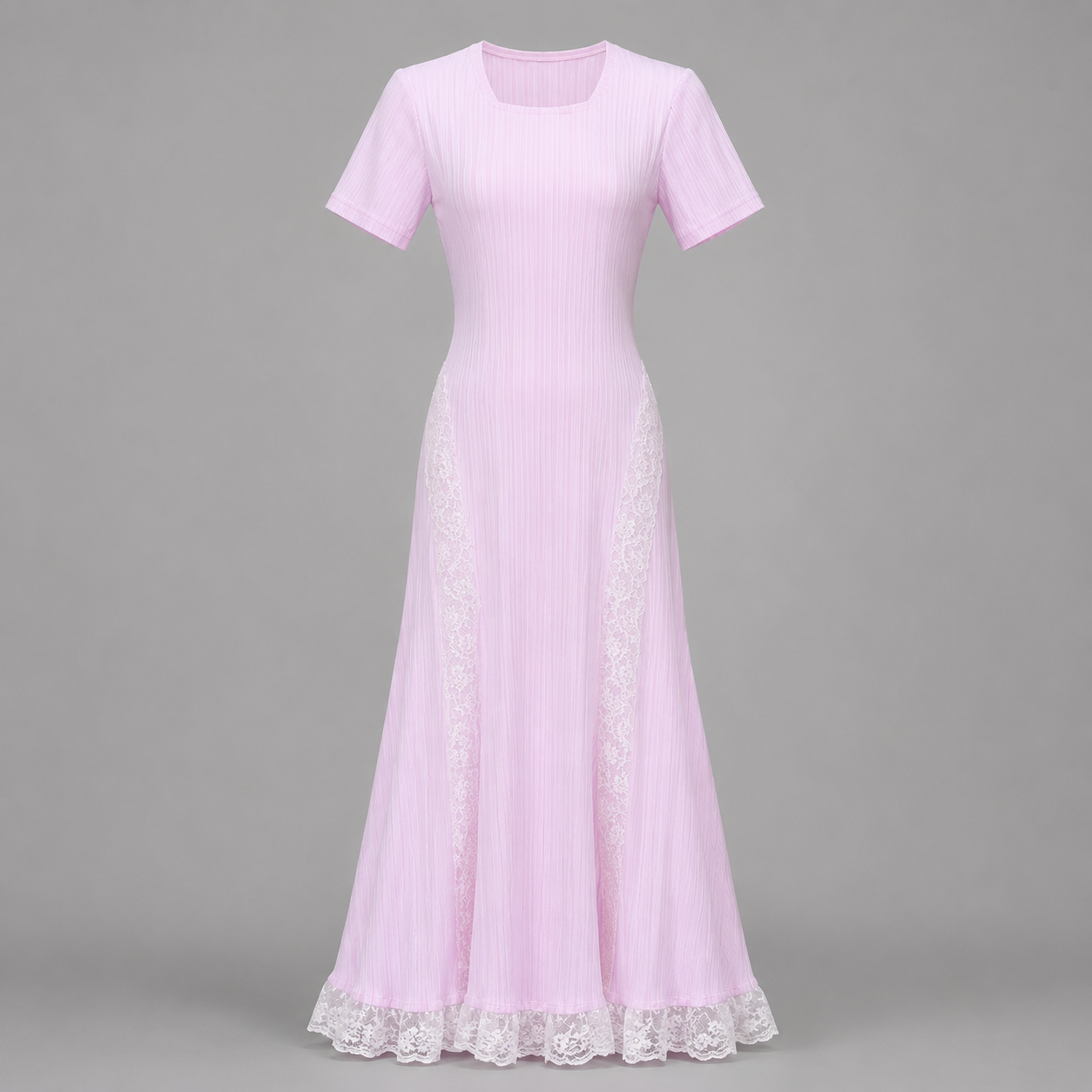 Ribbed Knit Lace-Trim Maxi Dress