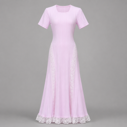 Ribbed Knit Lace-Trim Maxi Dress