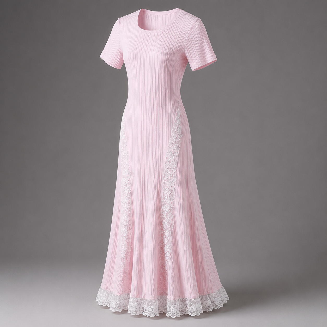 Ribbed Knit Lace-Trim Maxi Dress